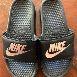 Nike Black and Pink Slide Sandals